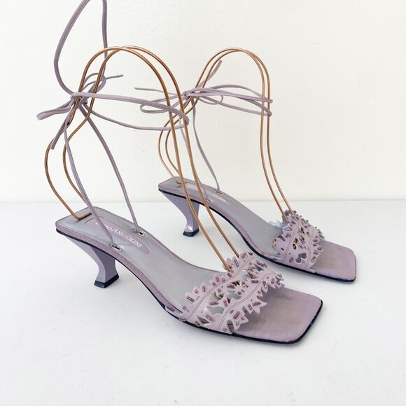 Enzo Angiolini Vintage Beaded Sandals Lace Up Shoes Kitten Heels Y2K Purple - Picture 1 of 9
